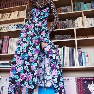 AFRM Floral and Leopard Print Midi Dress